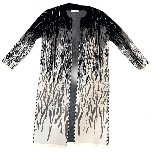 Simply Couture Monochrome Long Knit Sweater Duster Cardigan Boho Chic Size Large - Picture 2 of 11
